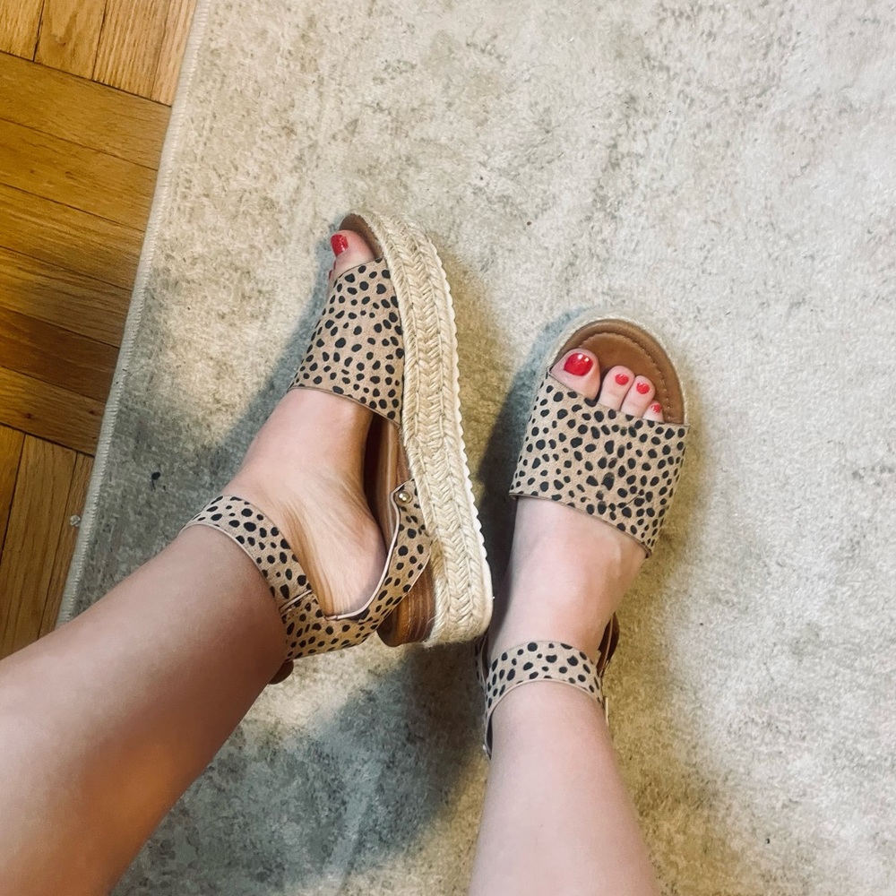 Leopard cheetah print espadrille platform sandals